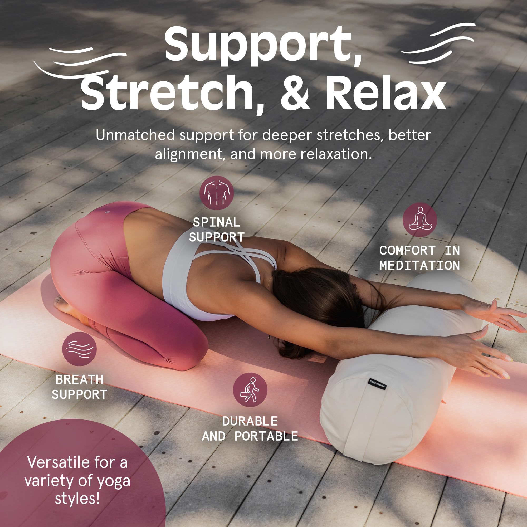 Meditation session with Retrospec Sequoia bolster supporting balanced posture