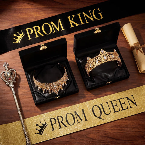 Retrowavy prom crown with gold accents adds shimmer