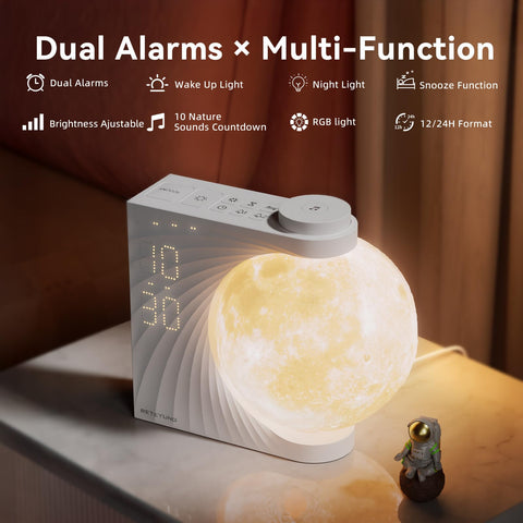 RETEYUNG Sunrise alarm clock displays 10 light effects for customizable ambience