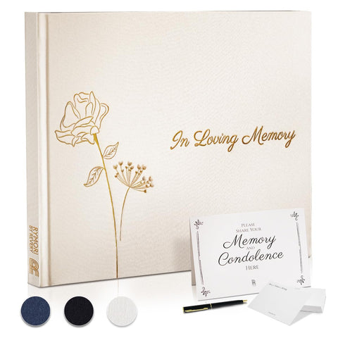 Revery funeral guest book cover in charcoal linen for a dignified memorial presentation.