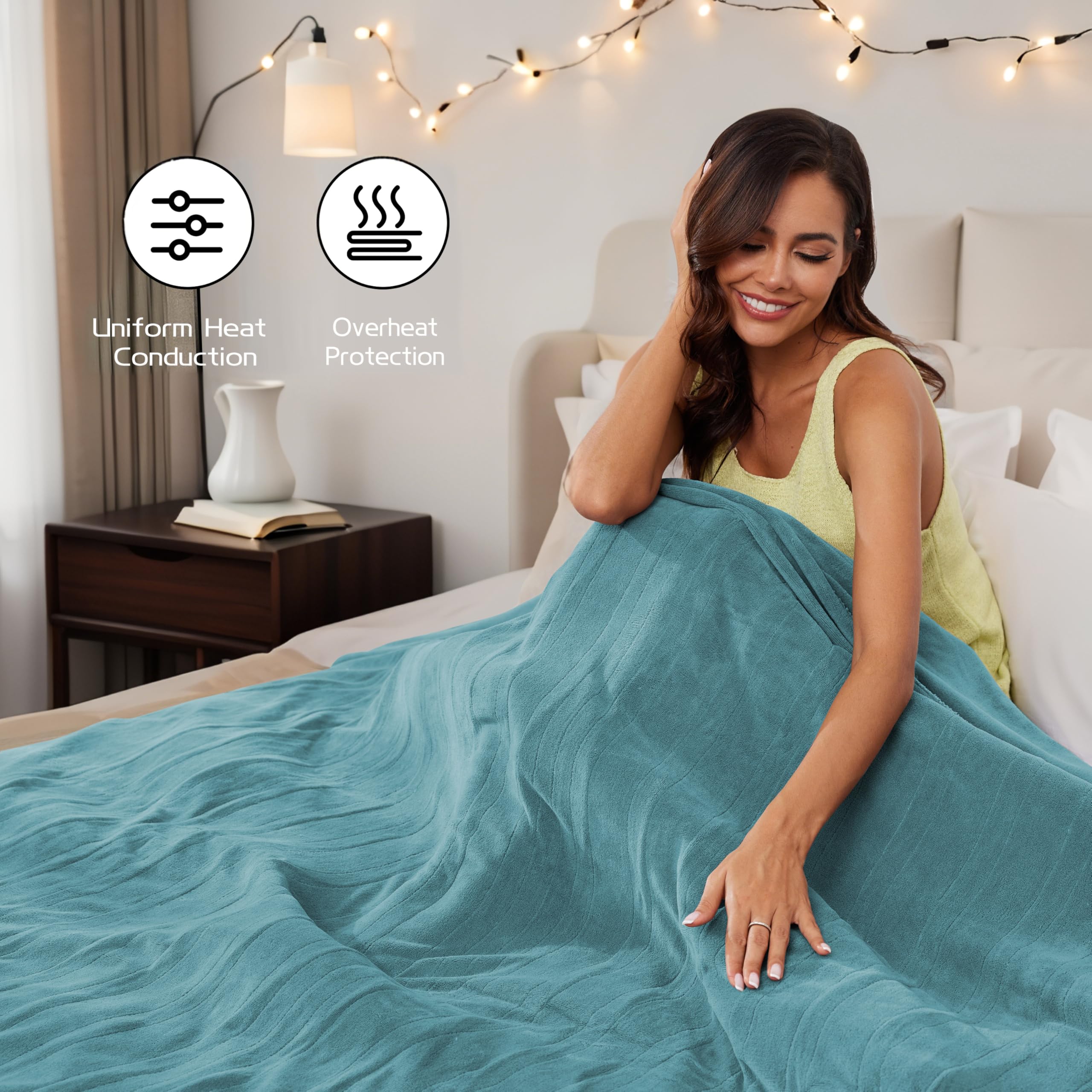 Teal ReyyNio blanket draped over a couch