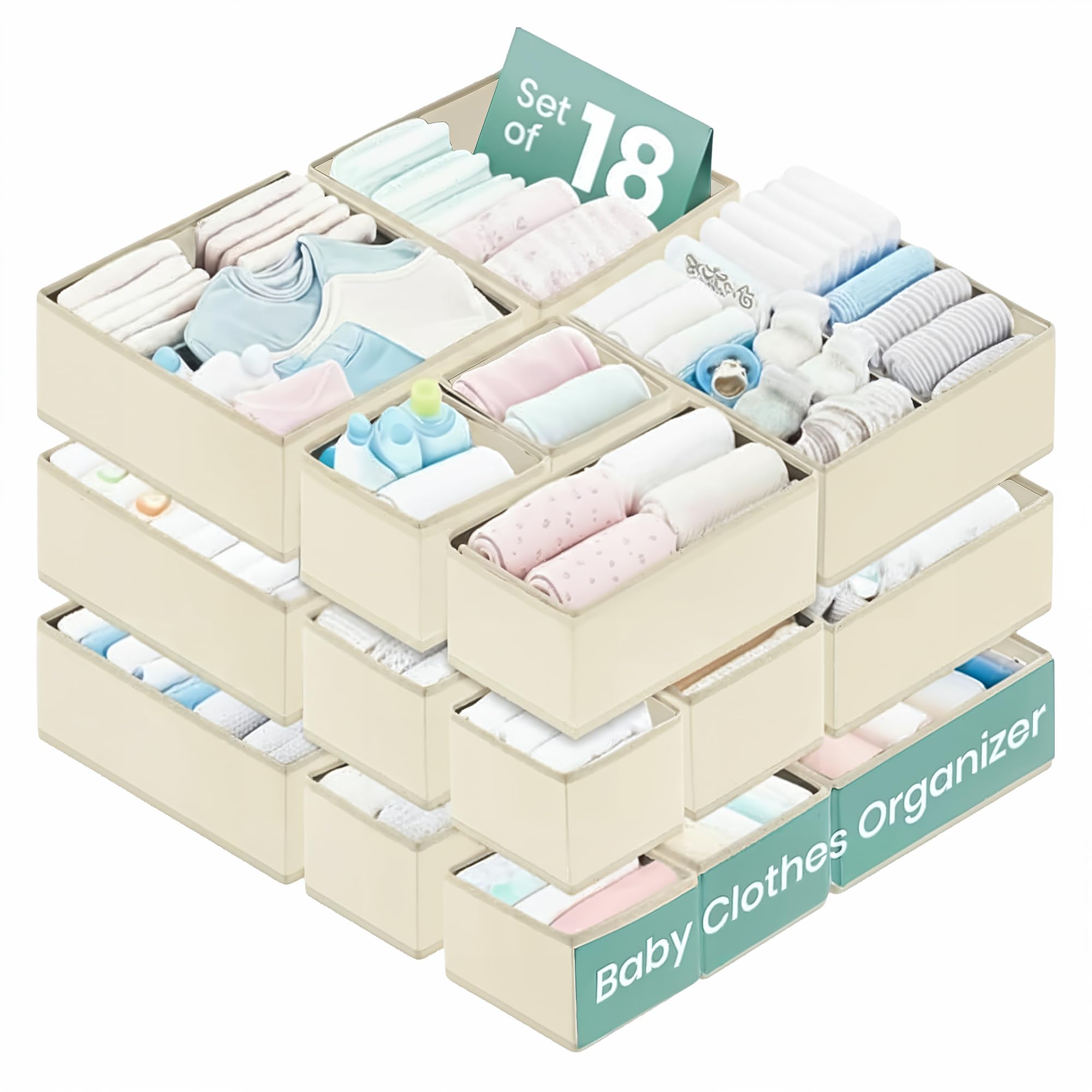 RFAQK drawer organizer 18-pack small bins keep baby clothes neat