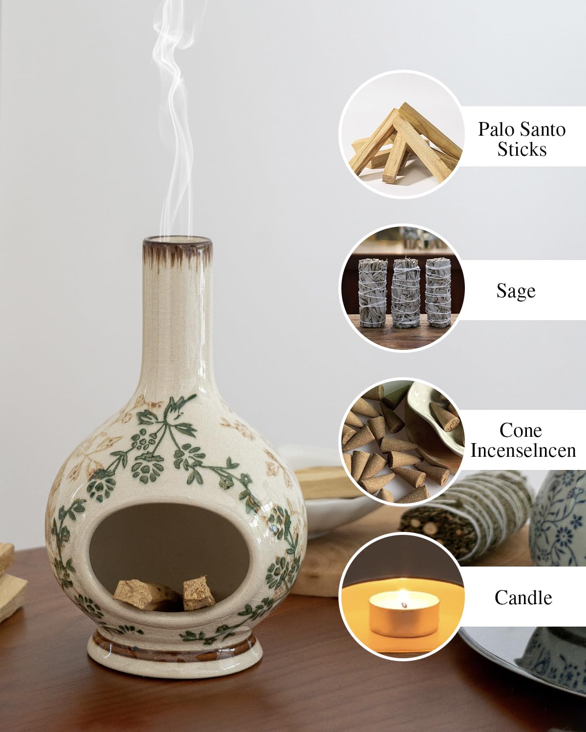 RGBDOT incense holder supports sticks and cones for versatile burning.