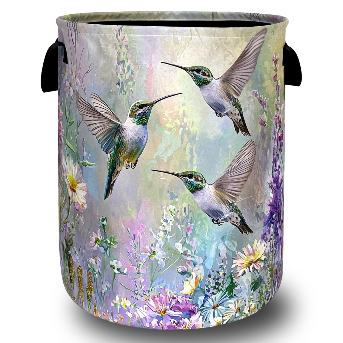 RGIFYIAE hummingbird laundry basket with floral pattern, lightweight for easy transport.
