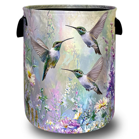 RGIFYIAE hummingbird laundry basket with floral pattern, lightweight for easy transport.