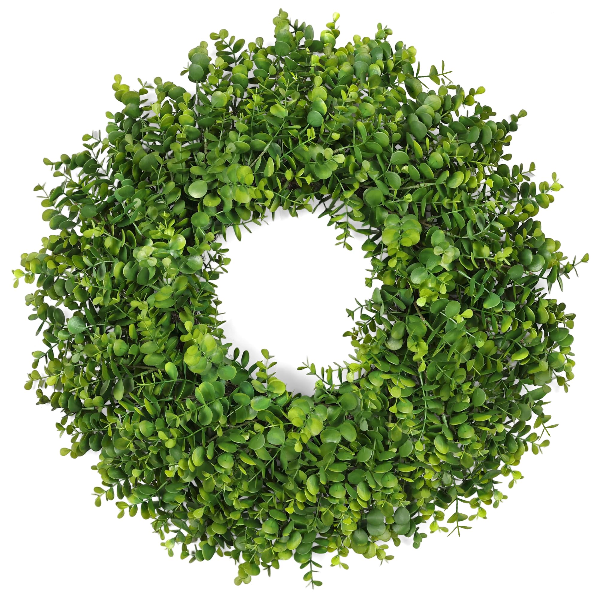 RHTRJ 26-inch greenery wreath on front door enhances curb appeal.