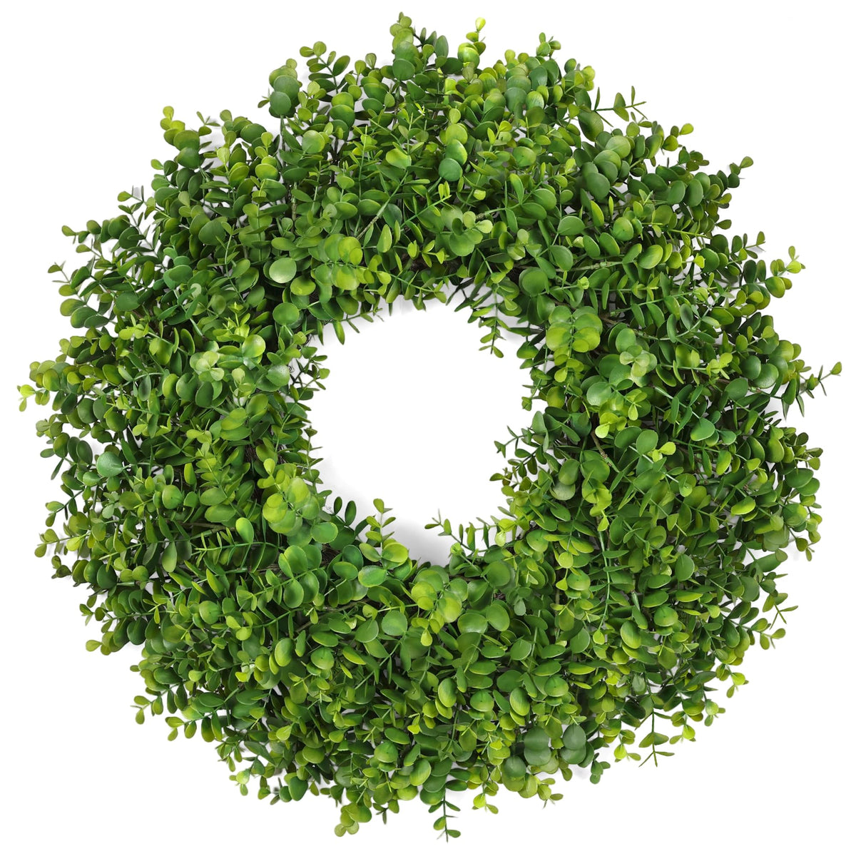 RHTRJ 26-inch greenery wreath on front door enhances curb appeal.
