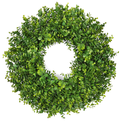 RHTRJ 26-inch greenery wreath on front door enhances curb appeal.