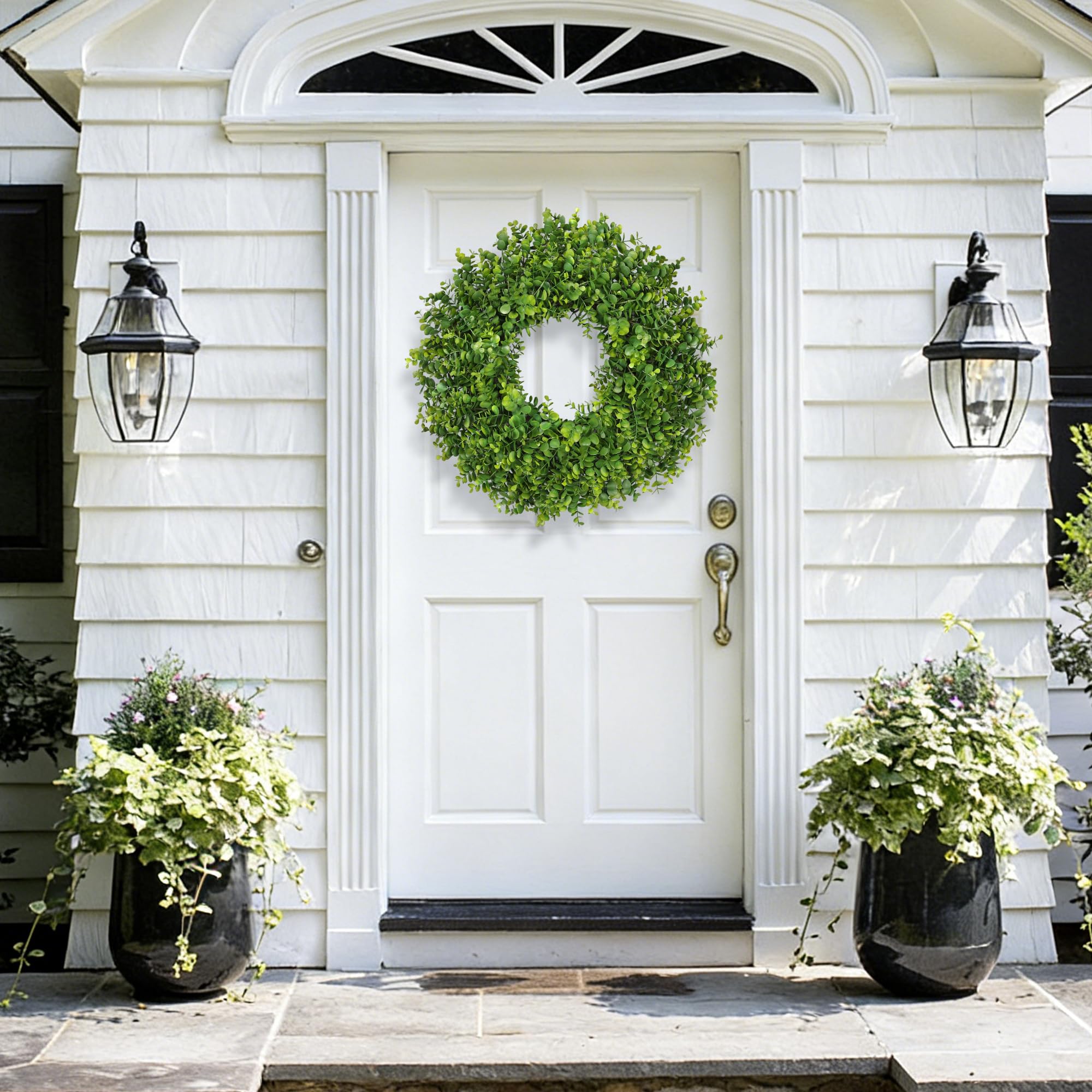 RHTRJ wedding-friendly greenery wreath for garden backdrop.