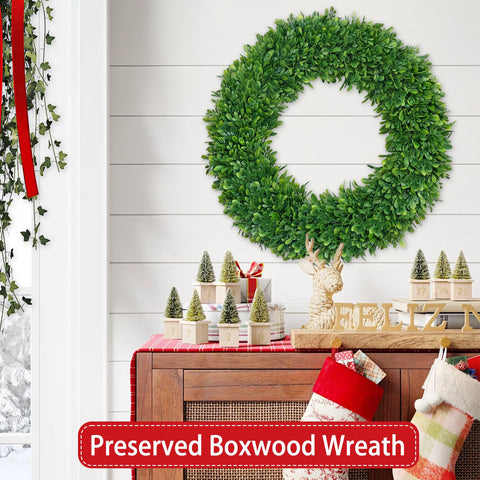 RHTRJ boxwood wreath enhances home decor with versatile use.