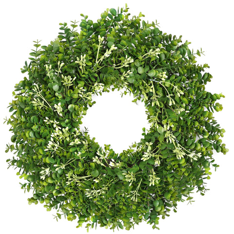RHTRJ 26-inch greenery eucalyptus boxwood wreath on front door for welcoming spring