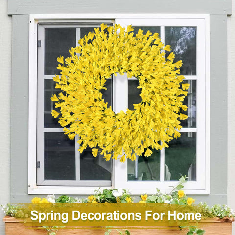 Rhtrj wreath on wall provides year-round color
