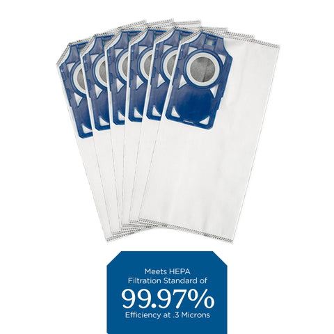 HEPA media label on Riccar R30D bag highlights filtration performance.