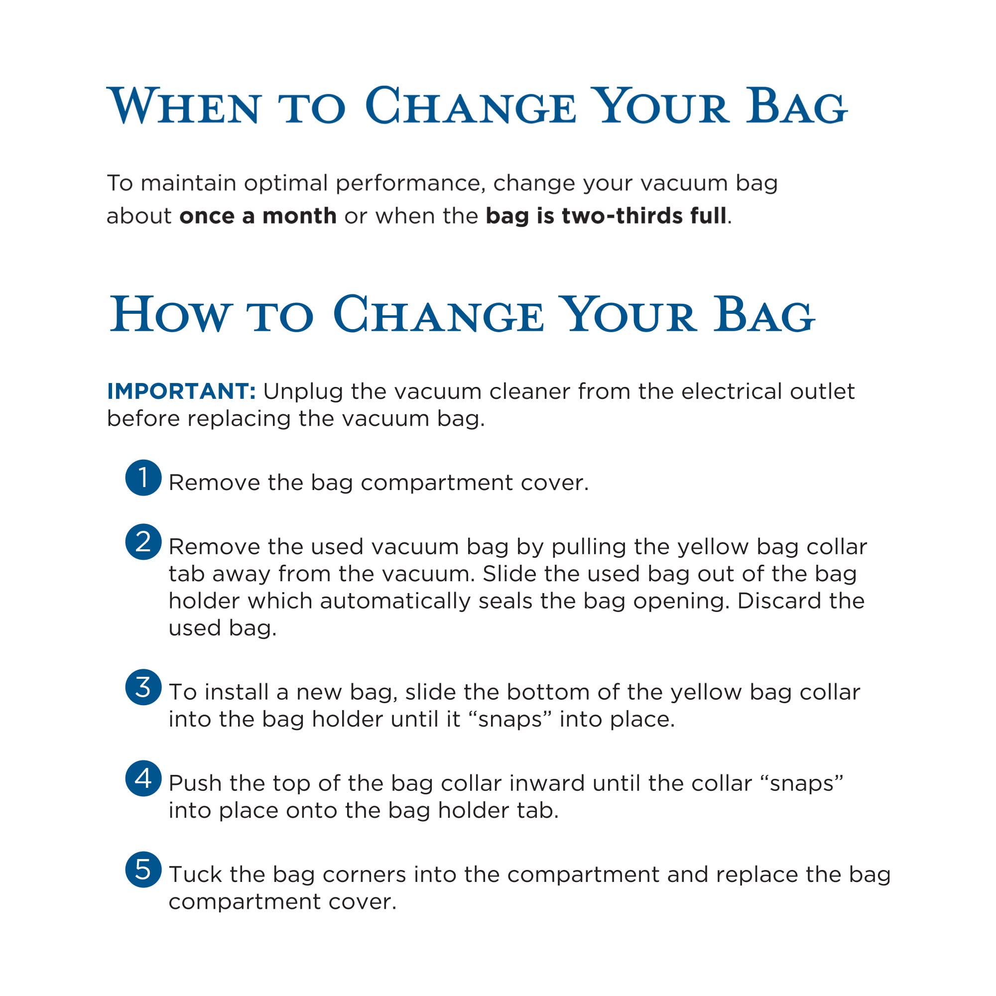 Charcoal layer inside Riccar R40P bag absorbs odors during cleaning.