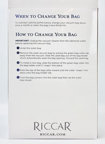 Riccar SuperLite green bag collar shown for self-sealing convenience