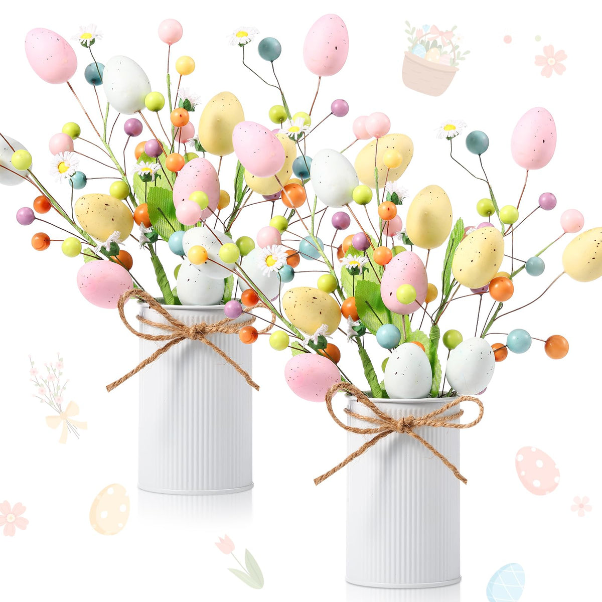 Riceshoot Easter centerpiece with egg picks for spring tables
