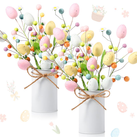 Riceshoot Easter centerpiece with egg picks for spring tables