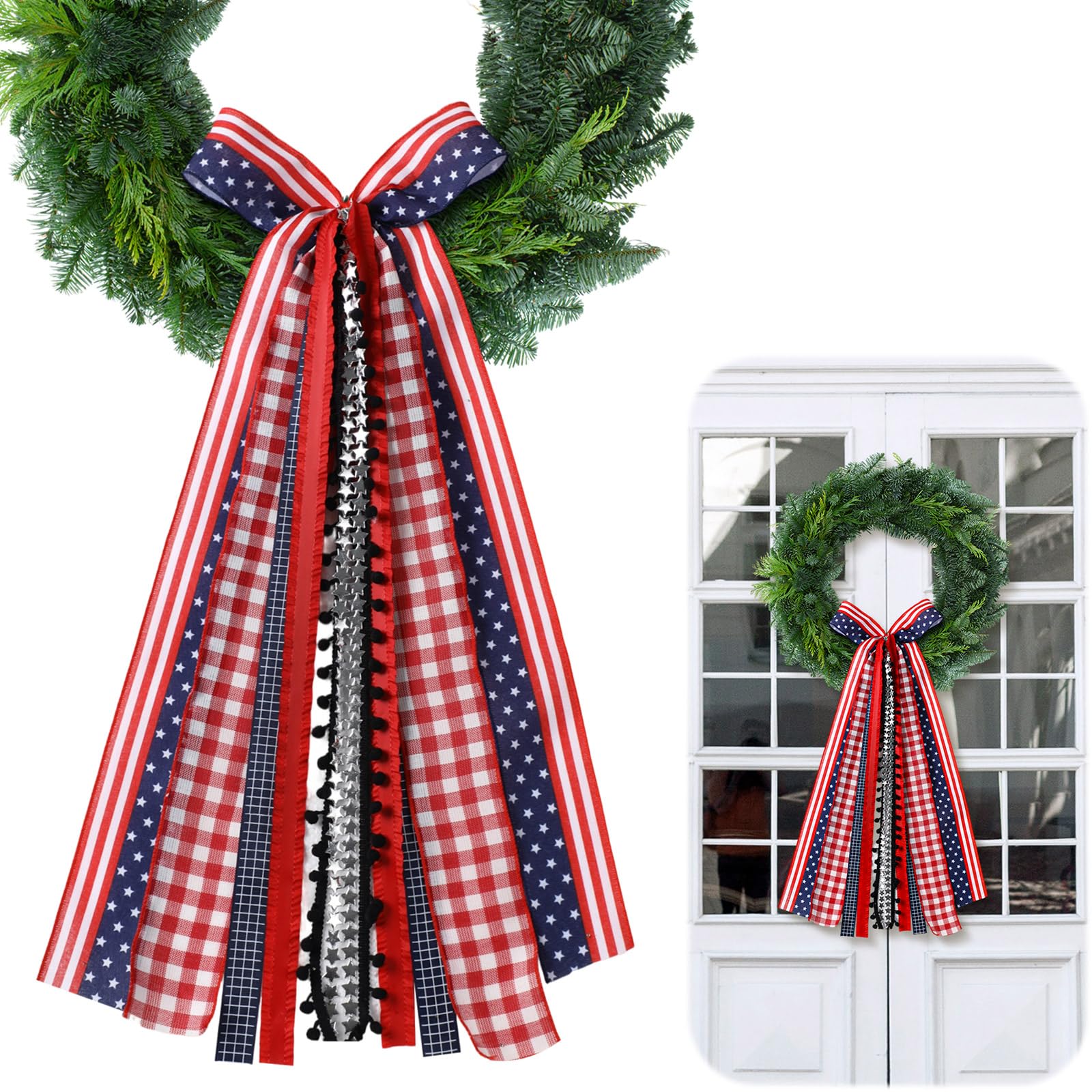 Riceshoot large ribbon bow for front door wreath, bold patriotic flair