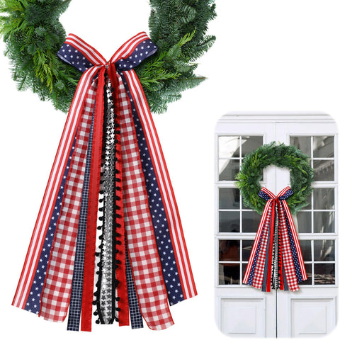 Riceshoot large ribbon bow for front door wreath, bold patriotic flair