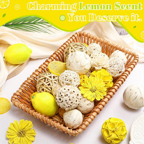 Riceshoot lemon yellow balls fit bowls, baskets, and trays beautifully.