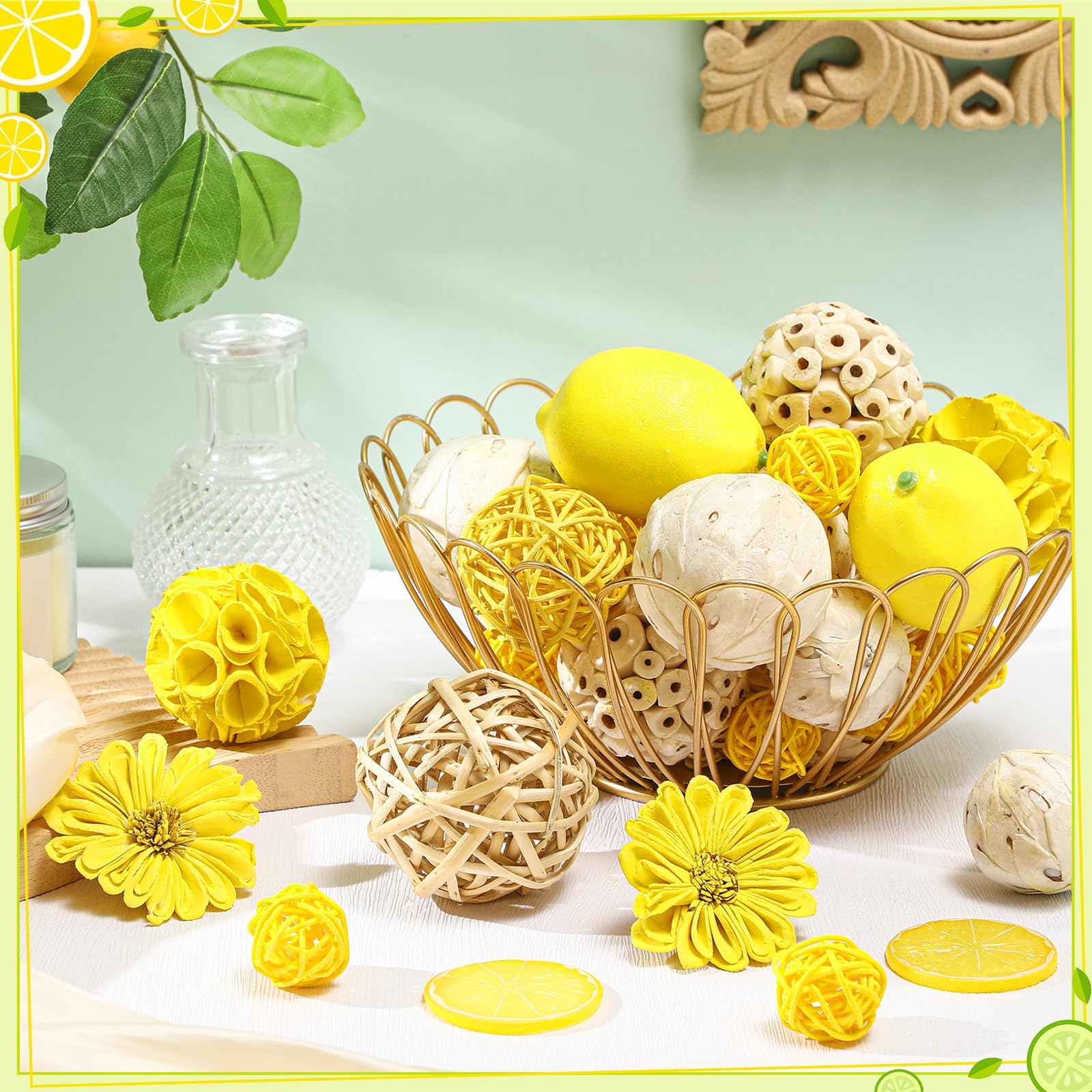 Riceshoot decorative balls lemon yellow ideal for DIY centerpieces.