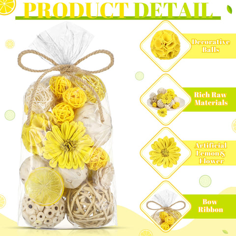 Riceshoot lemon yellow decorative balls vase filler adds light texture.