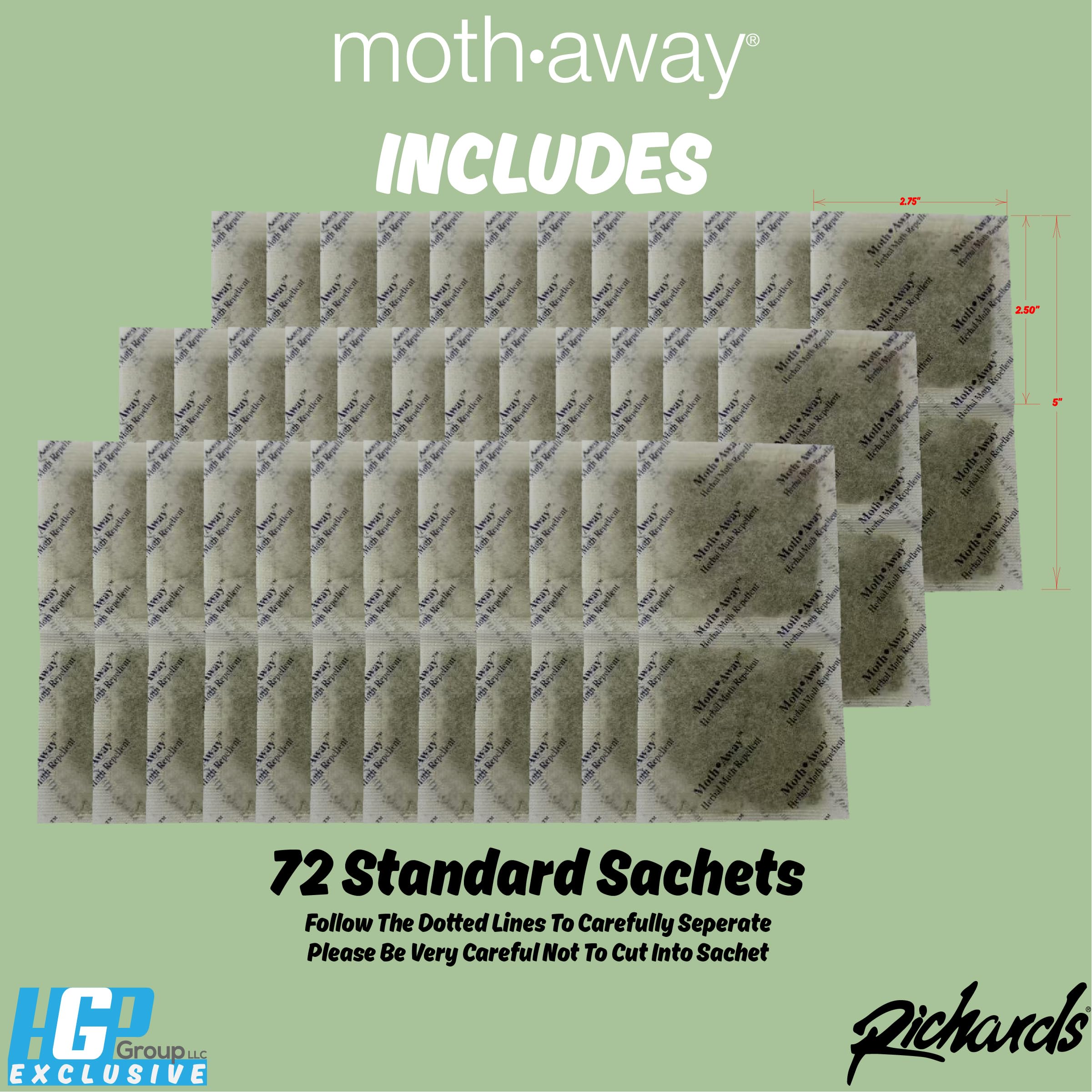 Richards Moth Away sachet in luggage suggests travel-friendly fabric protection.
