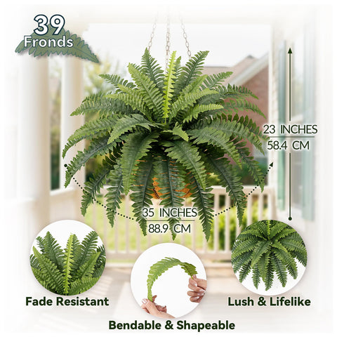 Richeerca artificial Boston fern 39 fronds adds lush greenery to any space.