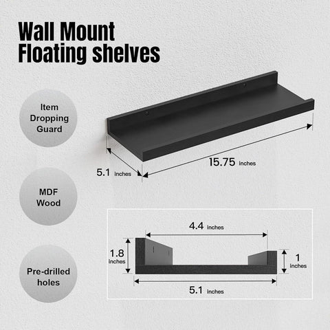 RICHER HOUSE black wall shelf with lip offers secure display