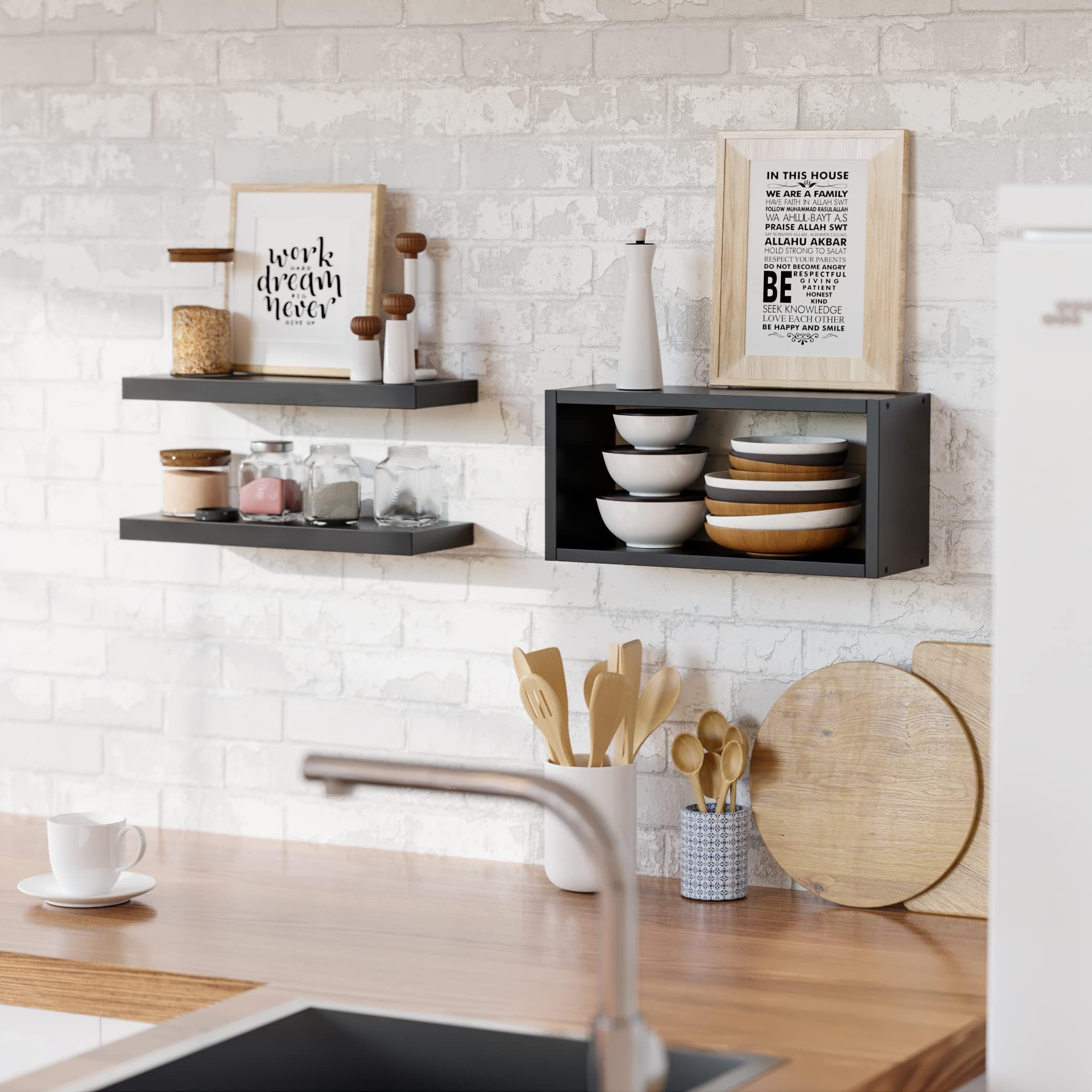 RICHER HOUSE durable engineered wood shelves hold up to 20 lbs per unit.