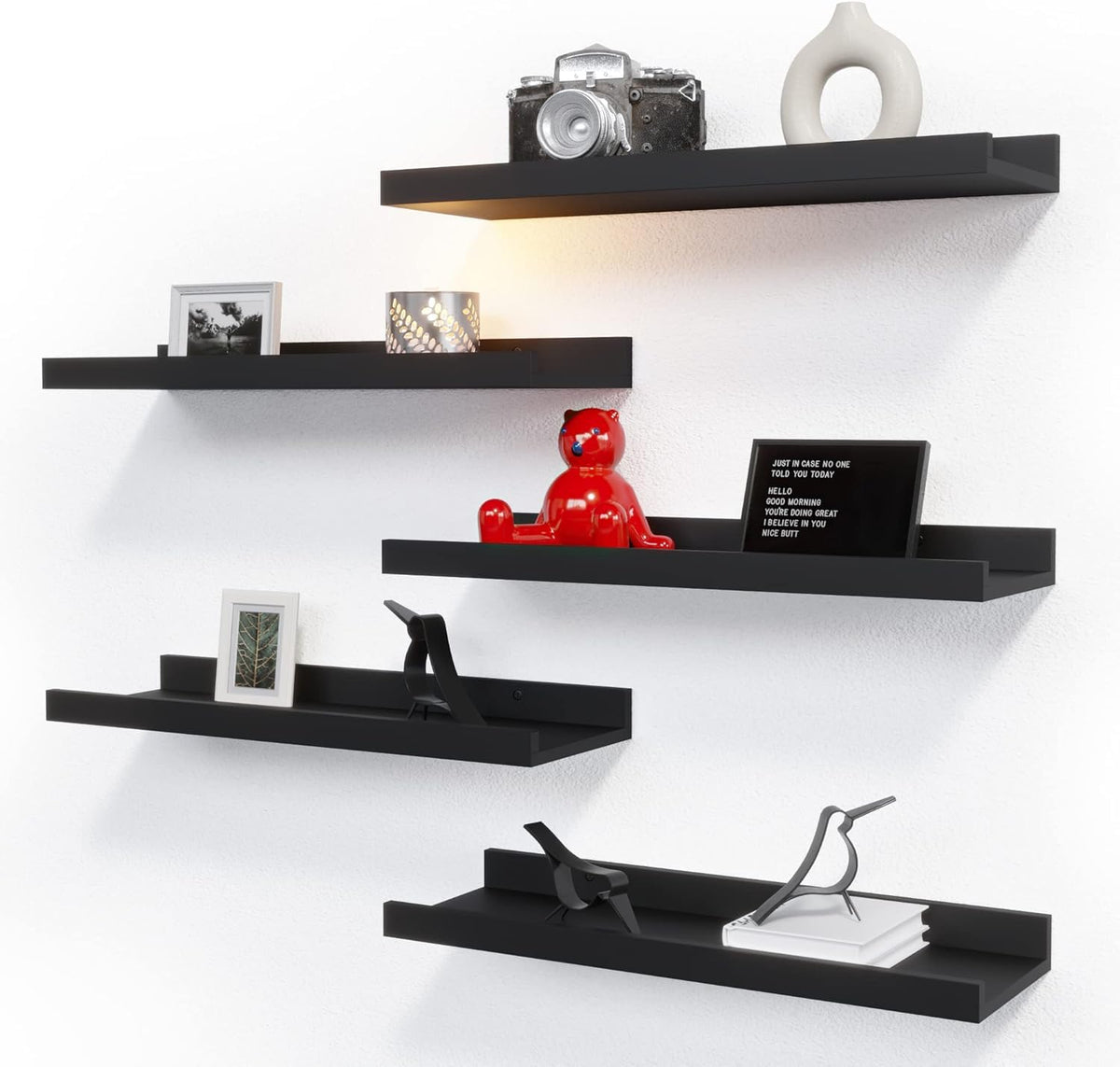 RICHER HOUSE five-set floating wall shelf with lip for organized decor