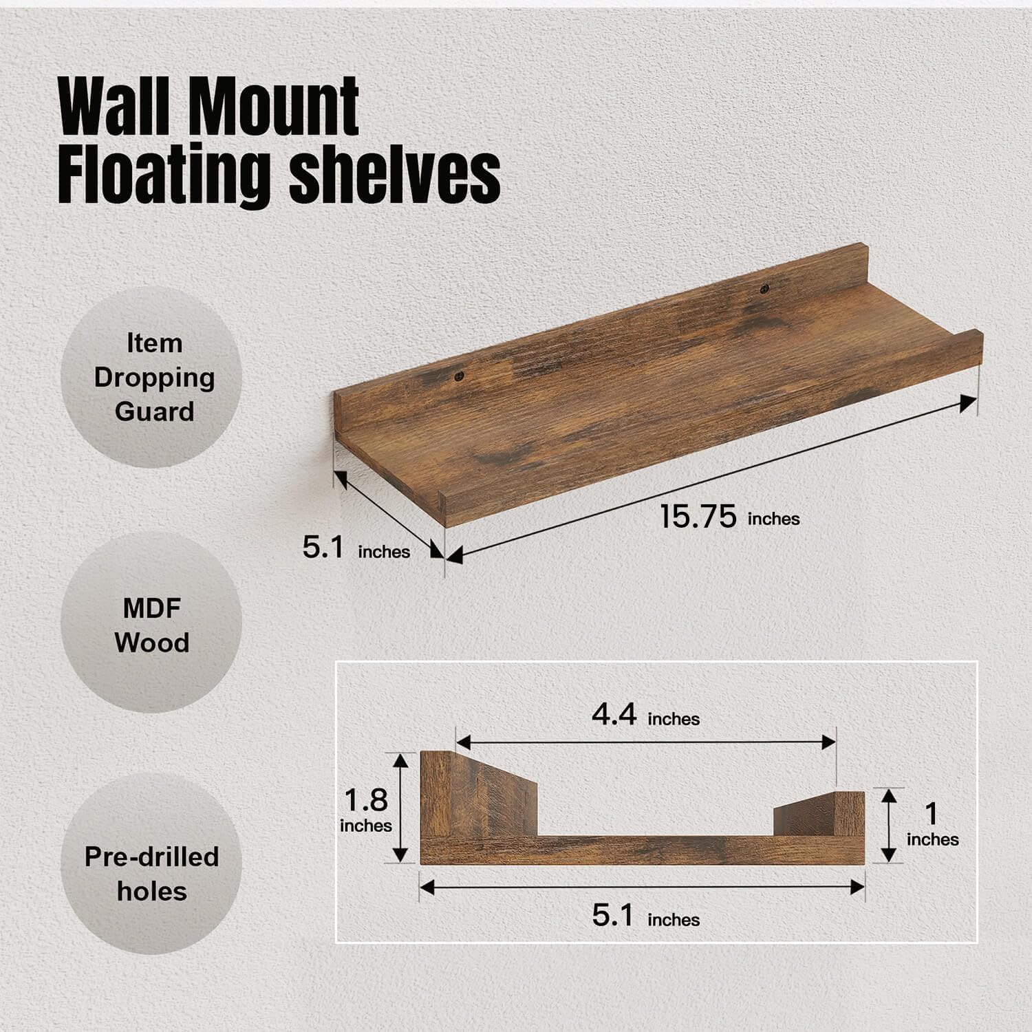 RICHER HOUSE floating shelves with lip keep items secure and easily accessible.