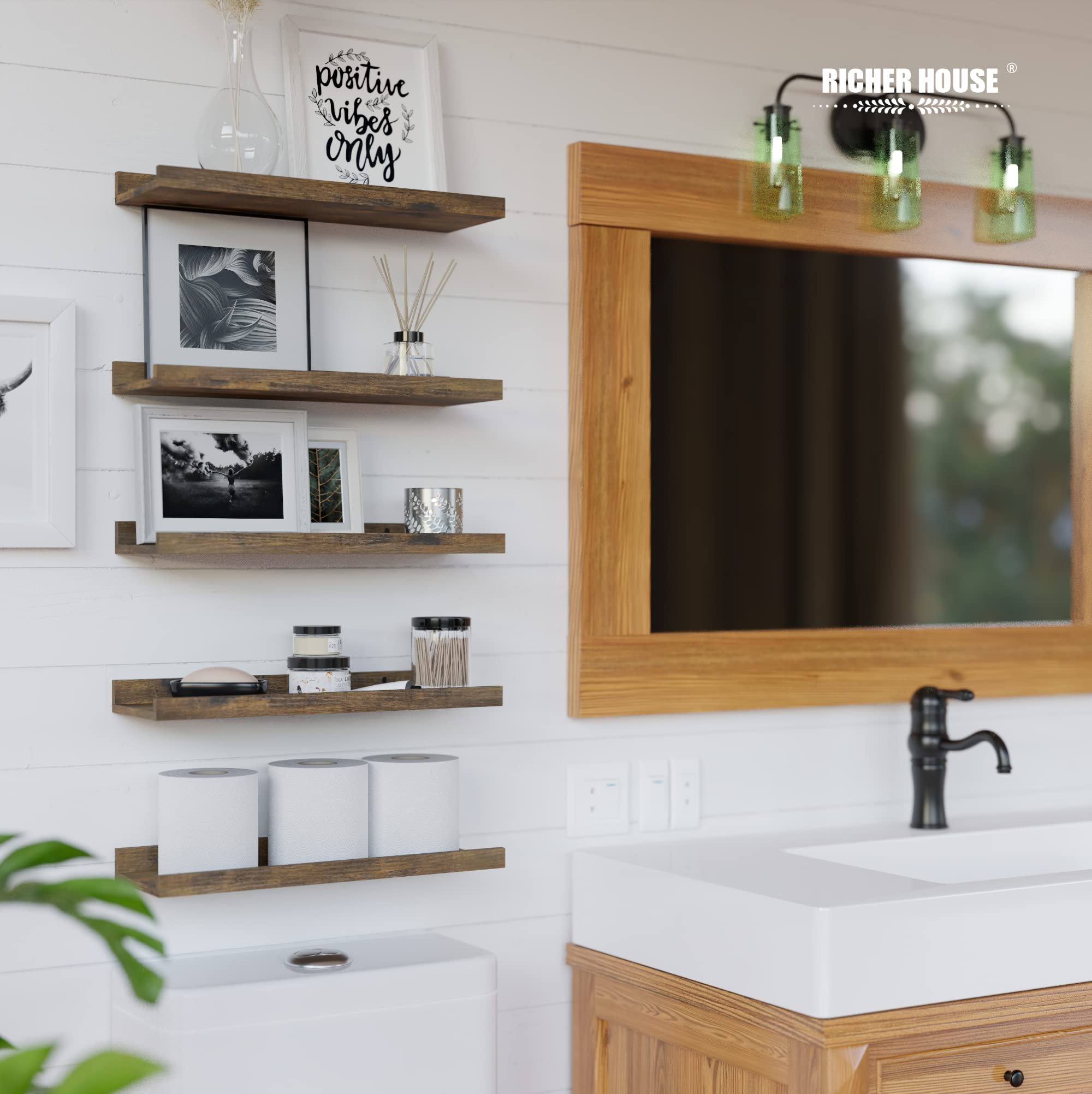 RICHER HOUSE living room display shelves showcase decor while saving floor space.
