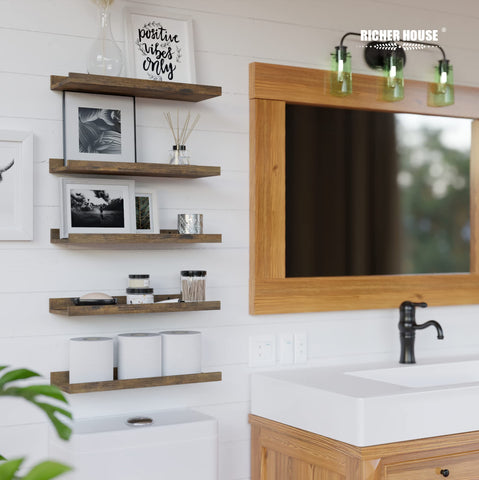 RICHER HOUSE living room display shelves showcase decor while saving floor space.