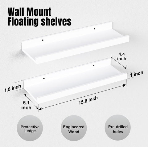 RICHER HOUSE white floating shelves with lip guard keep items secure and accessible in any room.