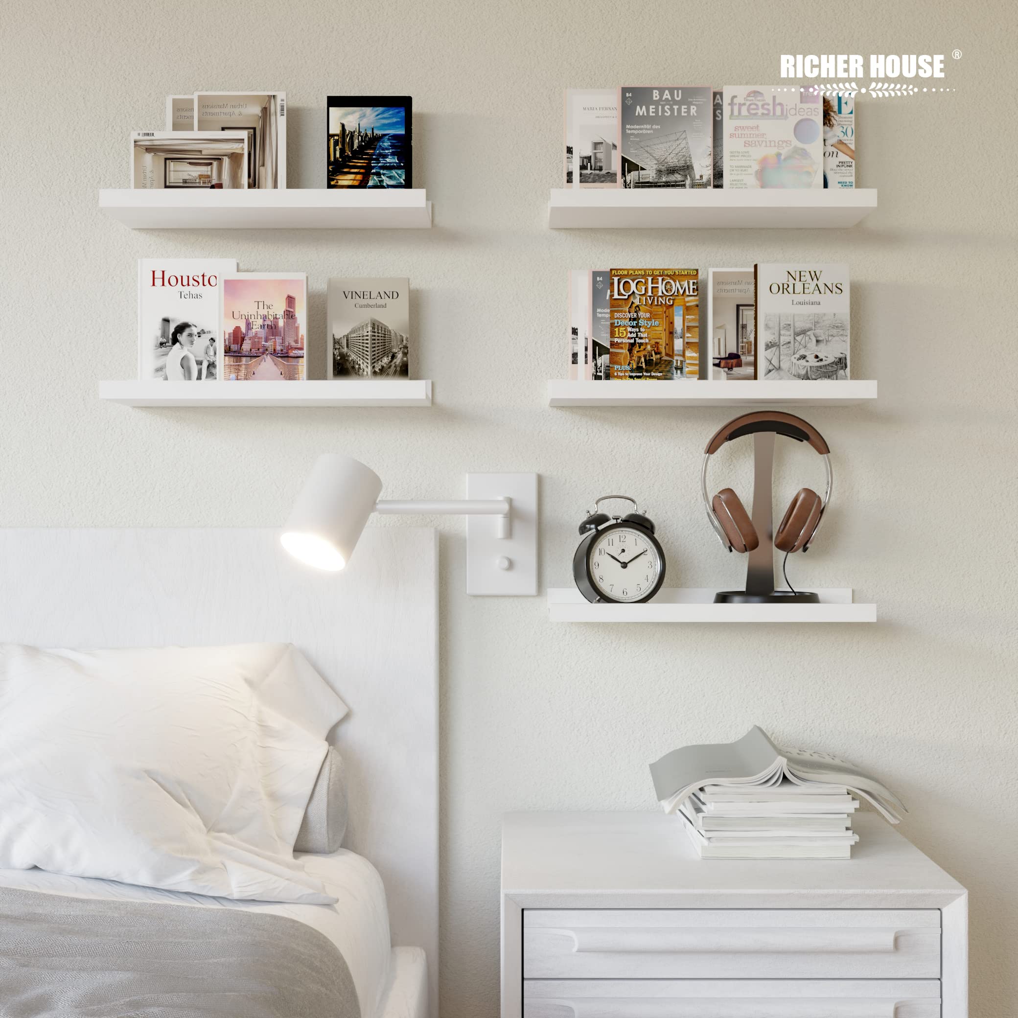 RICHER HOUSE white shelf units ideal for kitchen spice racks and everyday storage.