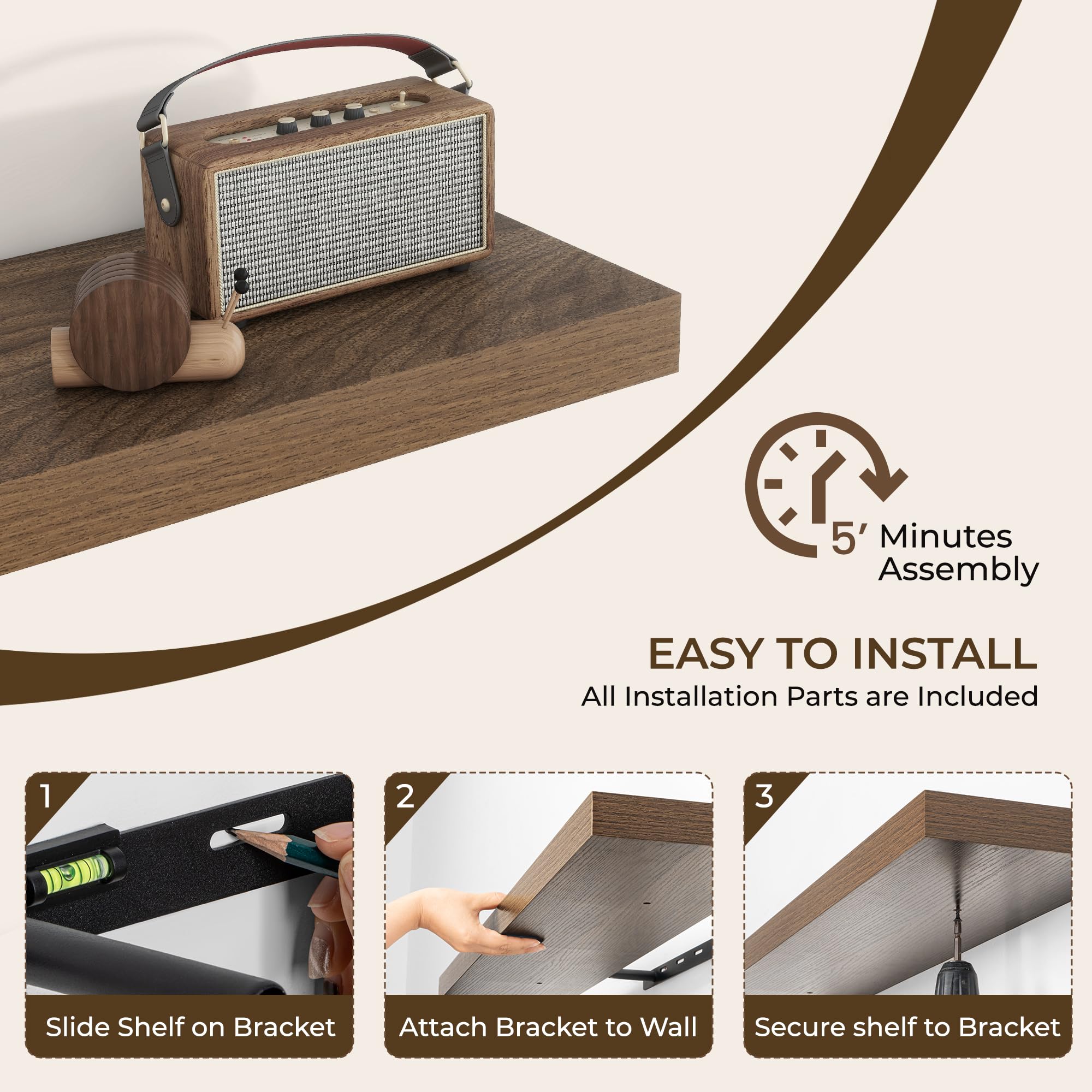 RICHFOCUS display shelves showcase decor, trophies, and photos with tasteful style.
