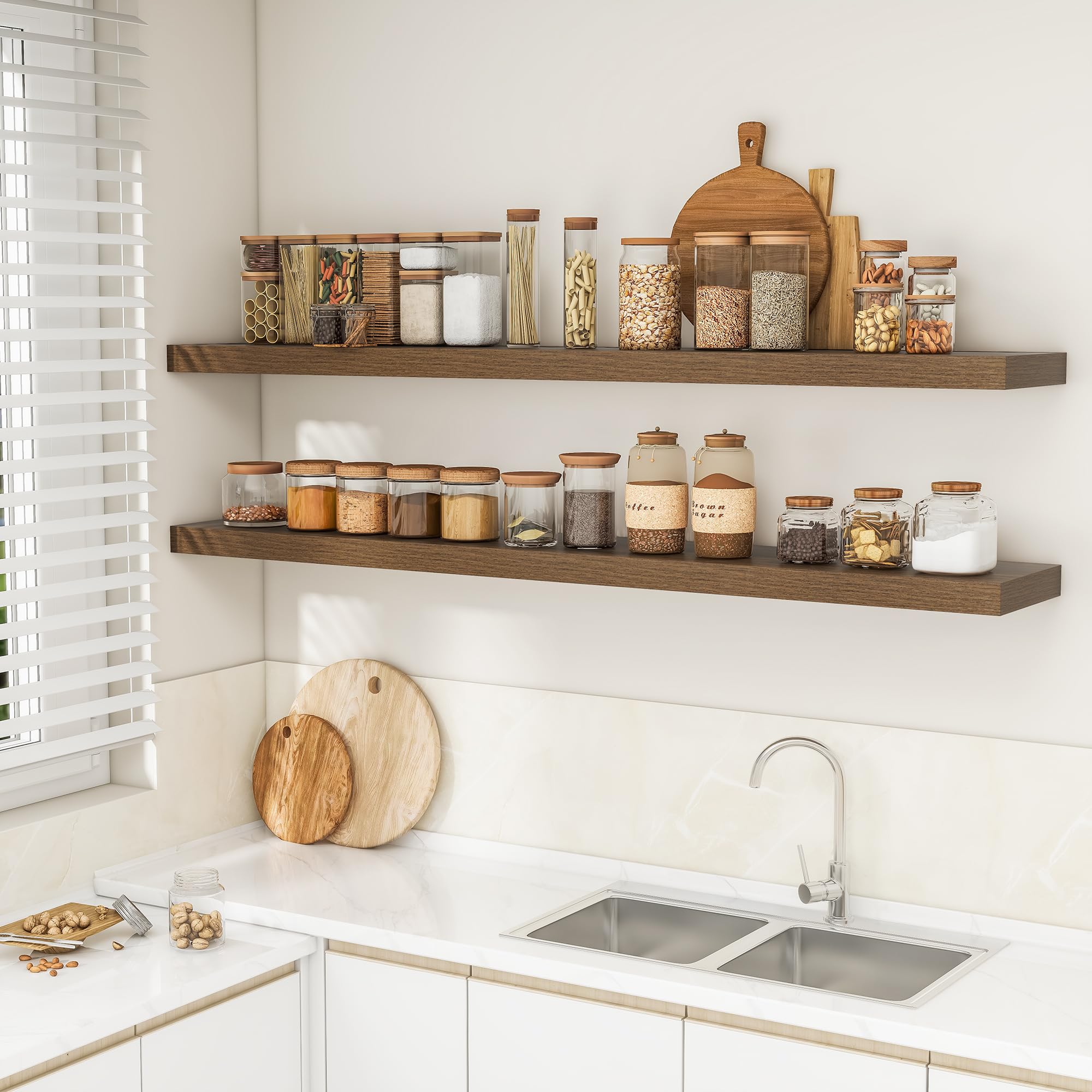 RICHFOCUS wood-grain surface blends rustic charm with modern shelf style.