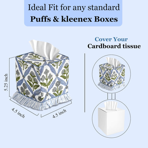 Ridhi 100 percent cotton tissue box cover offers breathable texture.