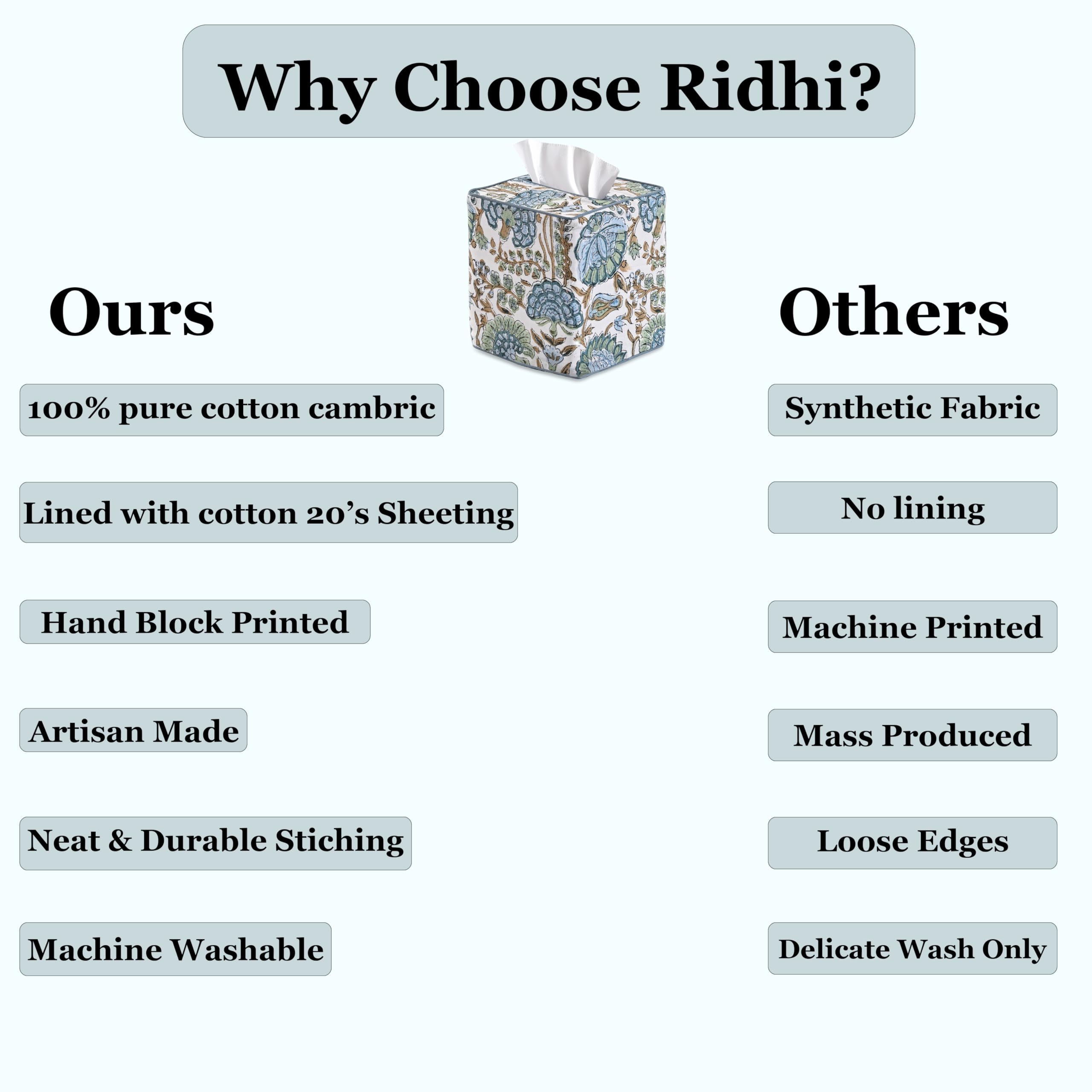 Ridhi artisanal block print tissue box cover for elegant home