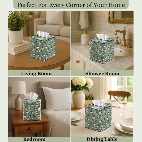 Ridhi Basil green vanity setup benefits from a decorative, compact tissue cover.