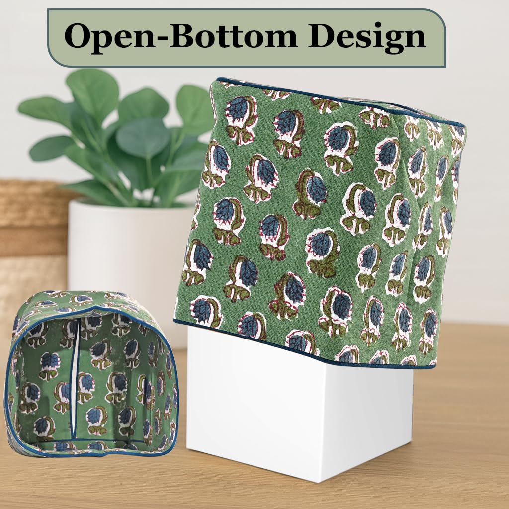 Ridhi Basil green living room decor enhances space with a timeless block print pattern.