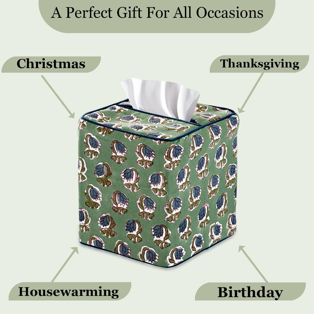 Ridhi Basil green slip-over tissue cover makes quick upgrades easy.
