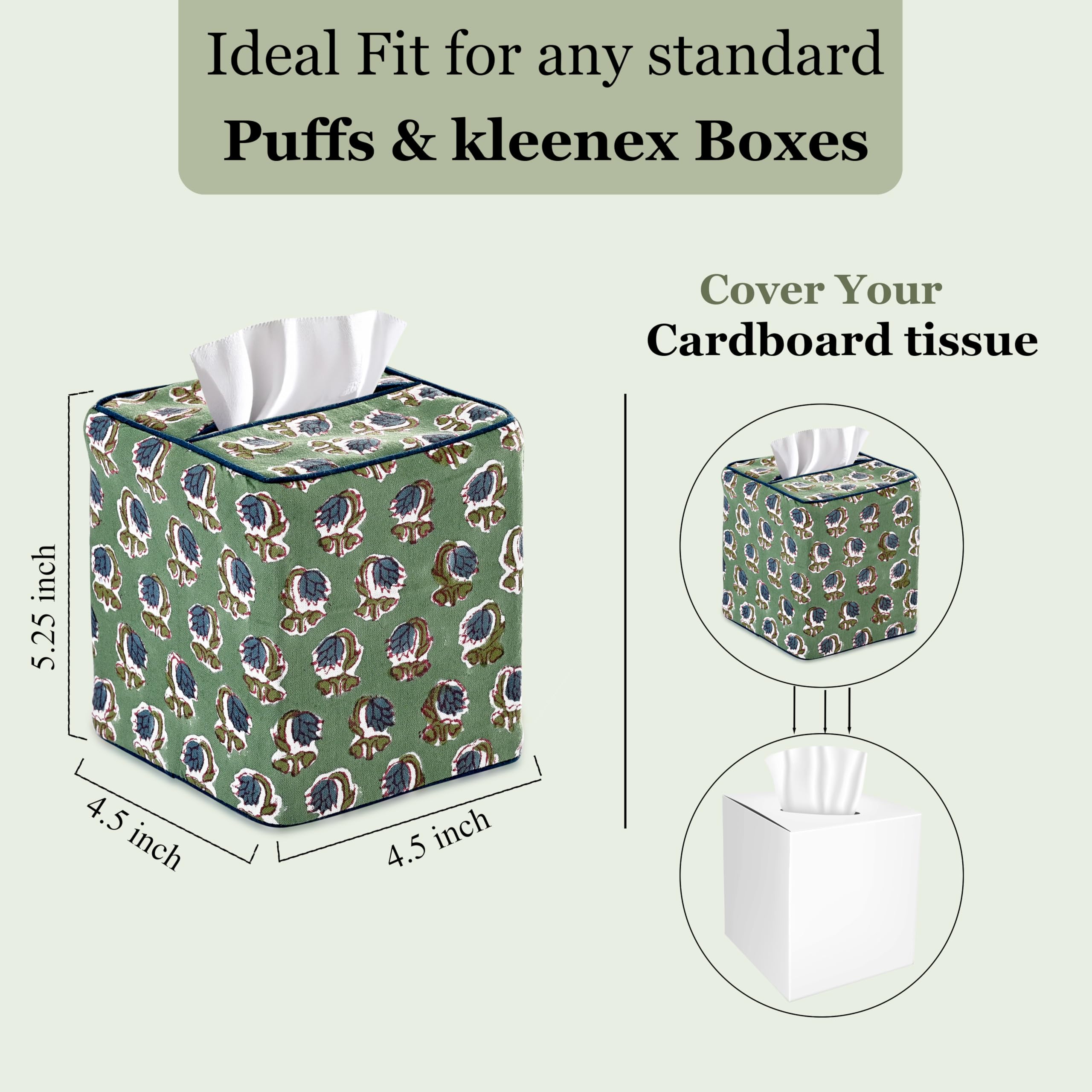 Ridhi Basil green square napkin holder adds decorative organization to any room.