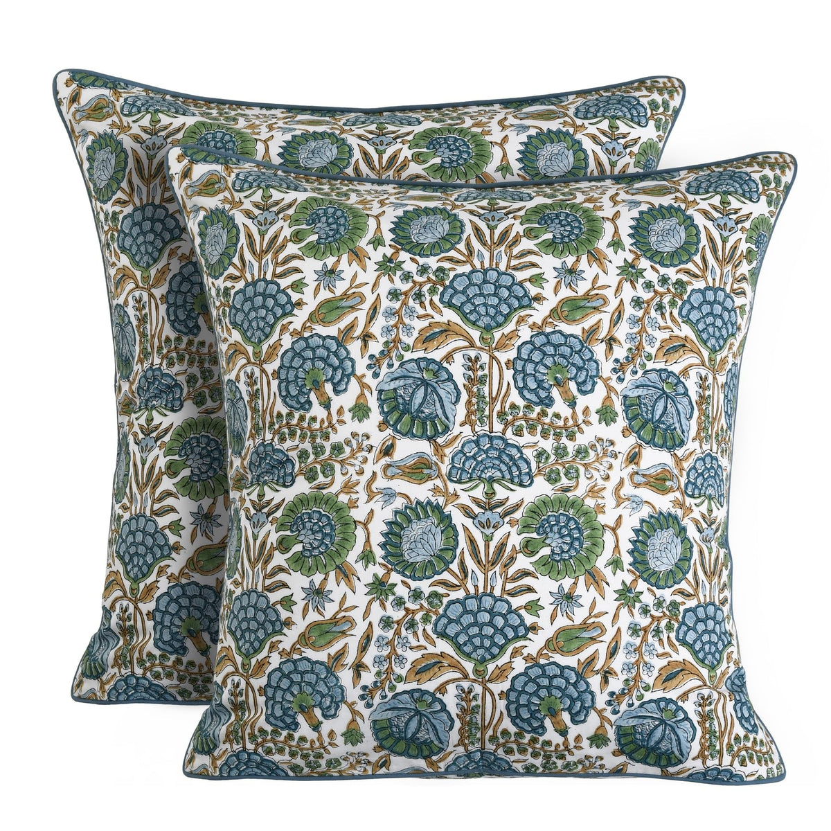 Ridhi block print asparagus green pillow cover 16x16, front view for cozy living spaces.