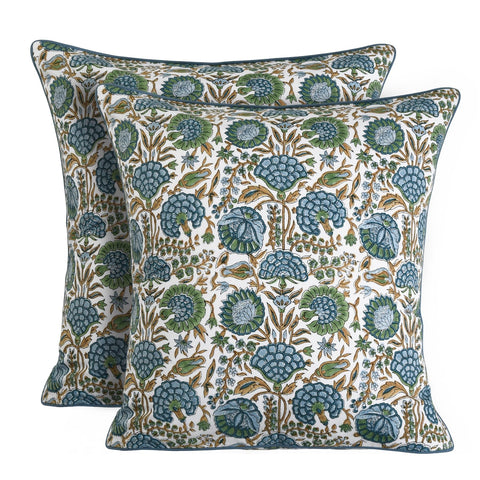 Ridhi block print asparagus green pillow cover front view for farmhouse chic seating