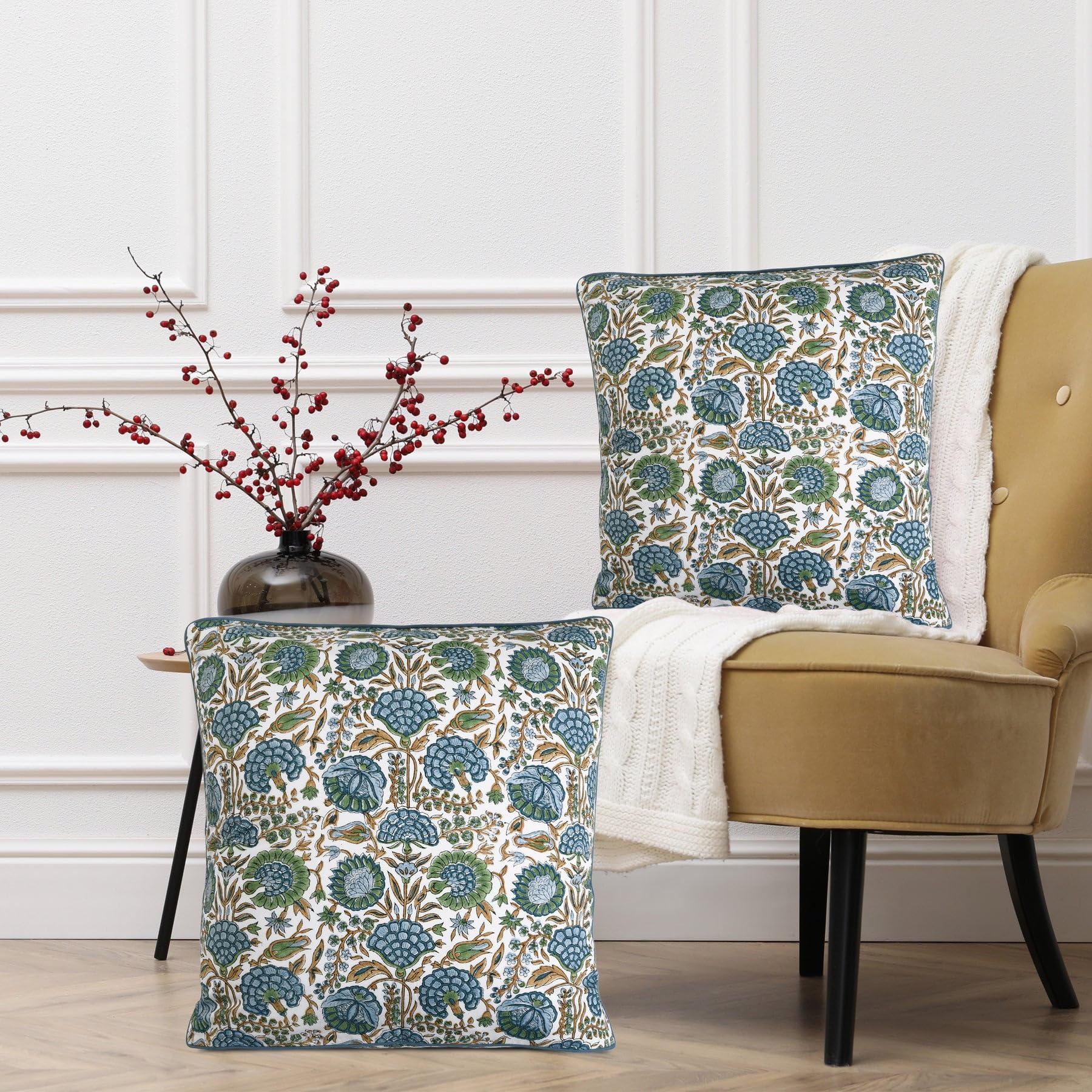 Ridhi block print asparagus green pillow cover bedroom decor
