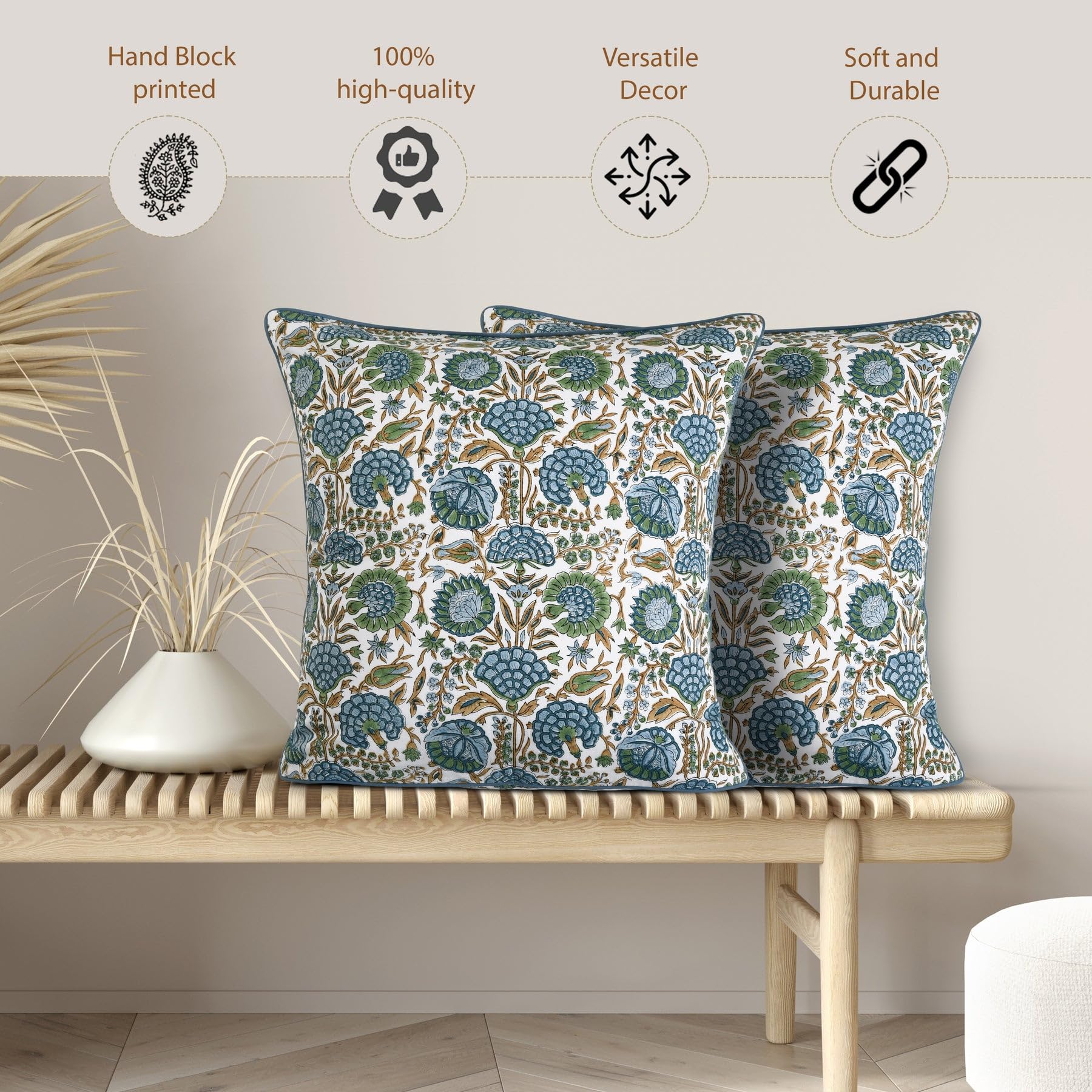 Ridhi block print asparagus green pillow cover patio arrangement