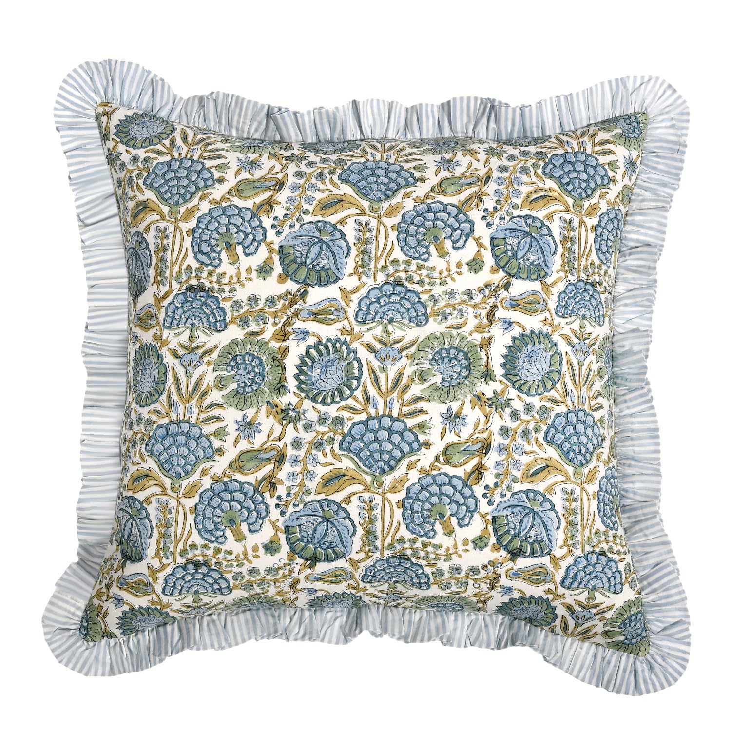 Ridhi block print asparagus green pillow cover double sided print on bed
