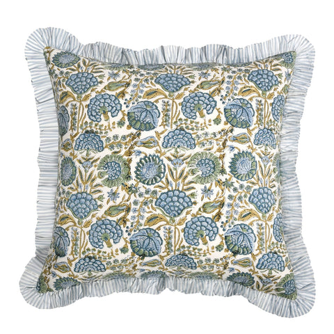 Ridhi block print asparagus green pillow cover double sided print on bed